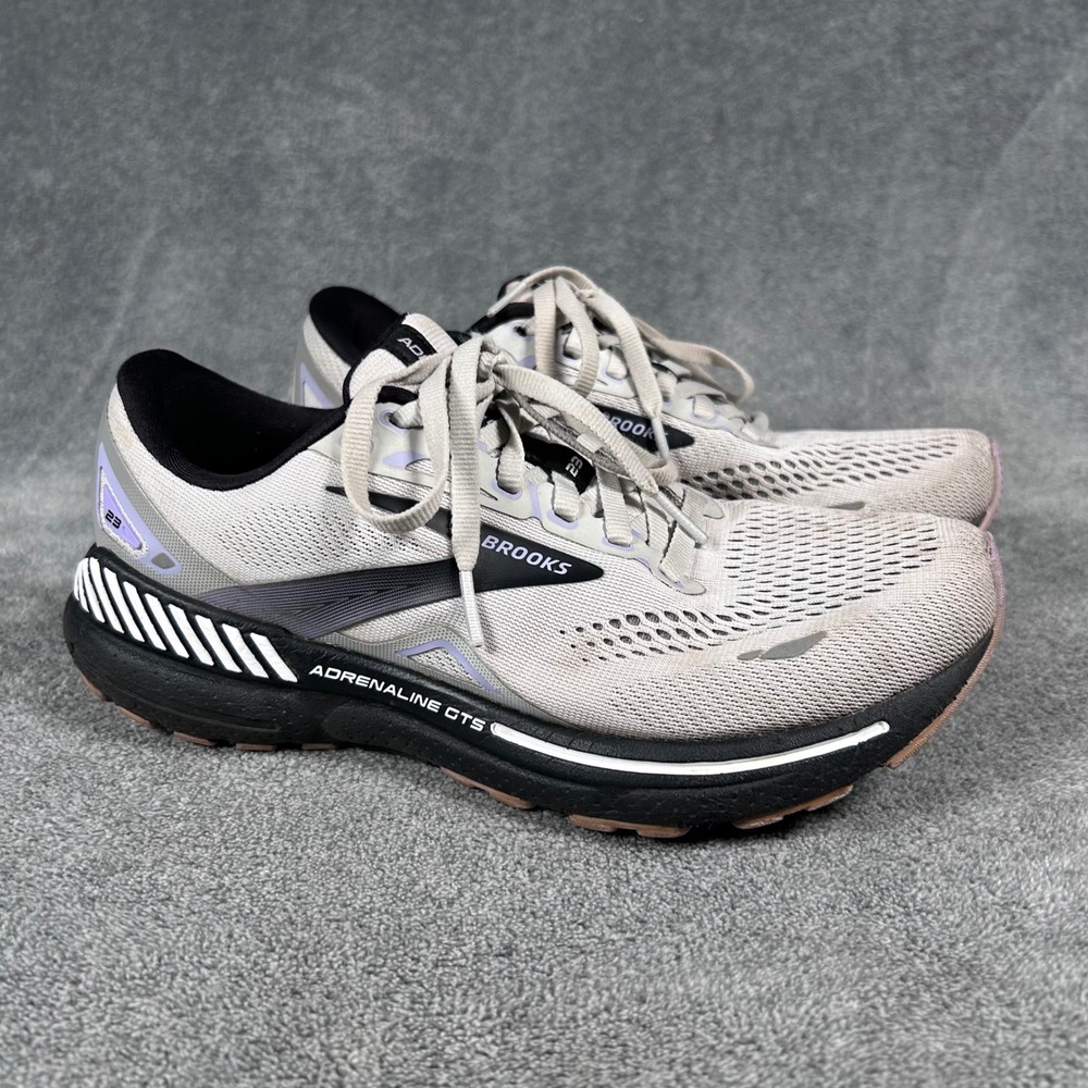 Brooks Adrenaline GTS 23 Womens Running Shoes 8 Oyster Black Pink 1203811B039